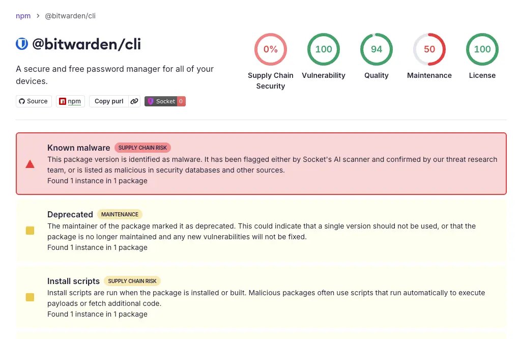 Bitwarden CLI 软件包遭遇 Checkmarx 供应链攻击