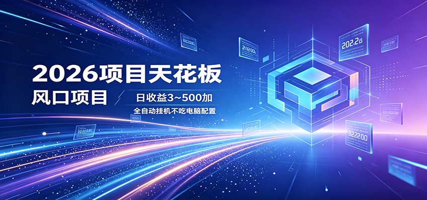 2026项目天花板，风口项目，日收益3~500+全自动挂机，不吃配置-空域资源网