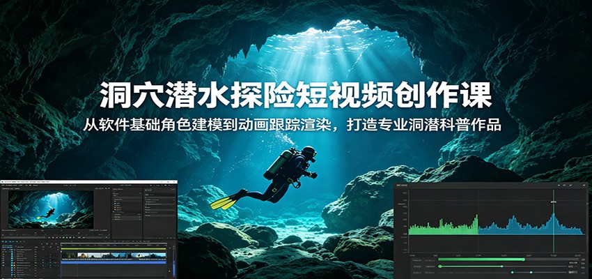 洞穴潜水探险短视频创作课:从软件基础角色建模到动画跟踪渲染,打造专业洞潜科普作品-空域资源网