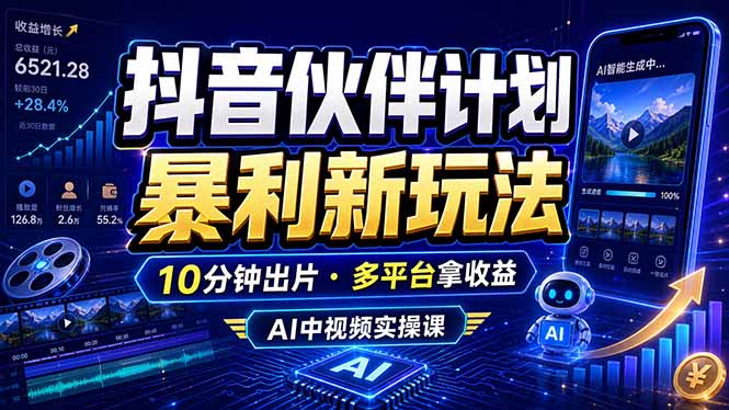 抖音伙伴计划最新玩法,无需配音剪辑,10分钟出一条原创视频,轻松日入三位数-空域资源网