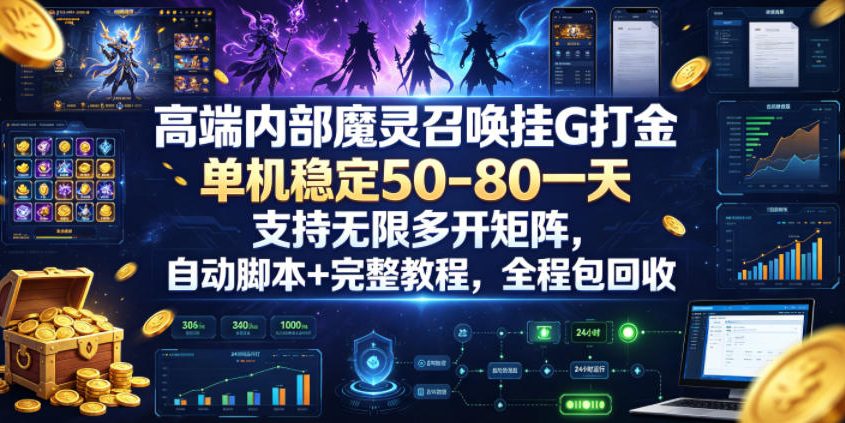 高端内部魔灵召唤挂G打金，单机稳定50-80一天，支持无限多开矩阵，自动脚本+完整教程，全程包回收【揭秘】-空域资源网