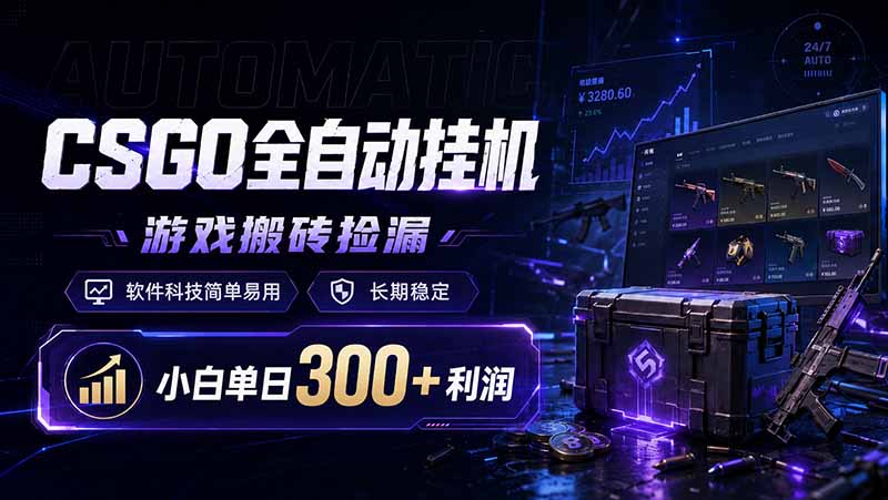 CSGO全自动挂机，游戏搬砖捡漏，软件科技简单易用，长期稳定，小白单日300+利润-空域资源网
