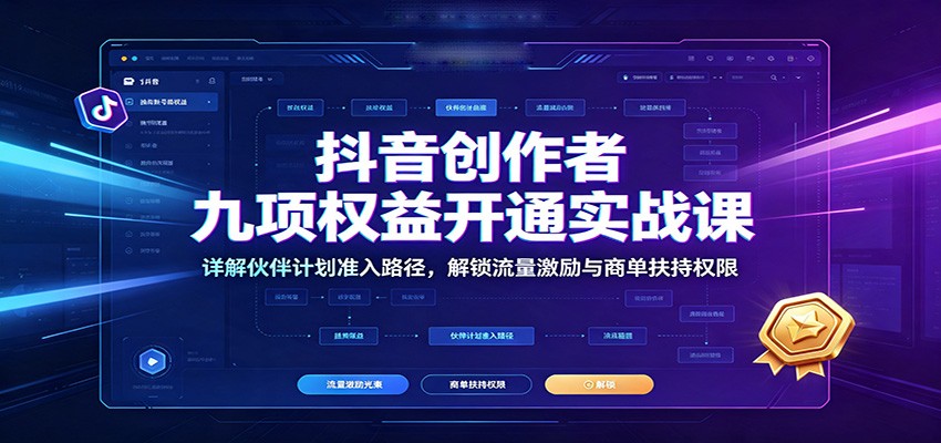抖音创作者九项权益开通实战课:详解伙伴计划准入路径,解锁流量激励与商单扶持权限-空域资源网