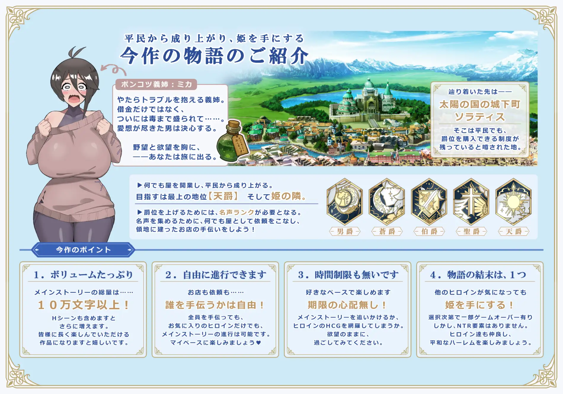 图片[5]-更新[日式RPG/巨乳后宫] 利斯塔利亚 – 阶级、领地、女人。将一切尽收囊中的逆袭故事 – リスタリア – 階級・領地・女。すべてを掴む成り上がりストーリー – v1.10 内嵌AI汉化版+存档 [PC+安卓 1.60G]